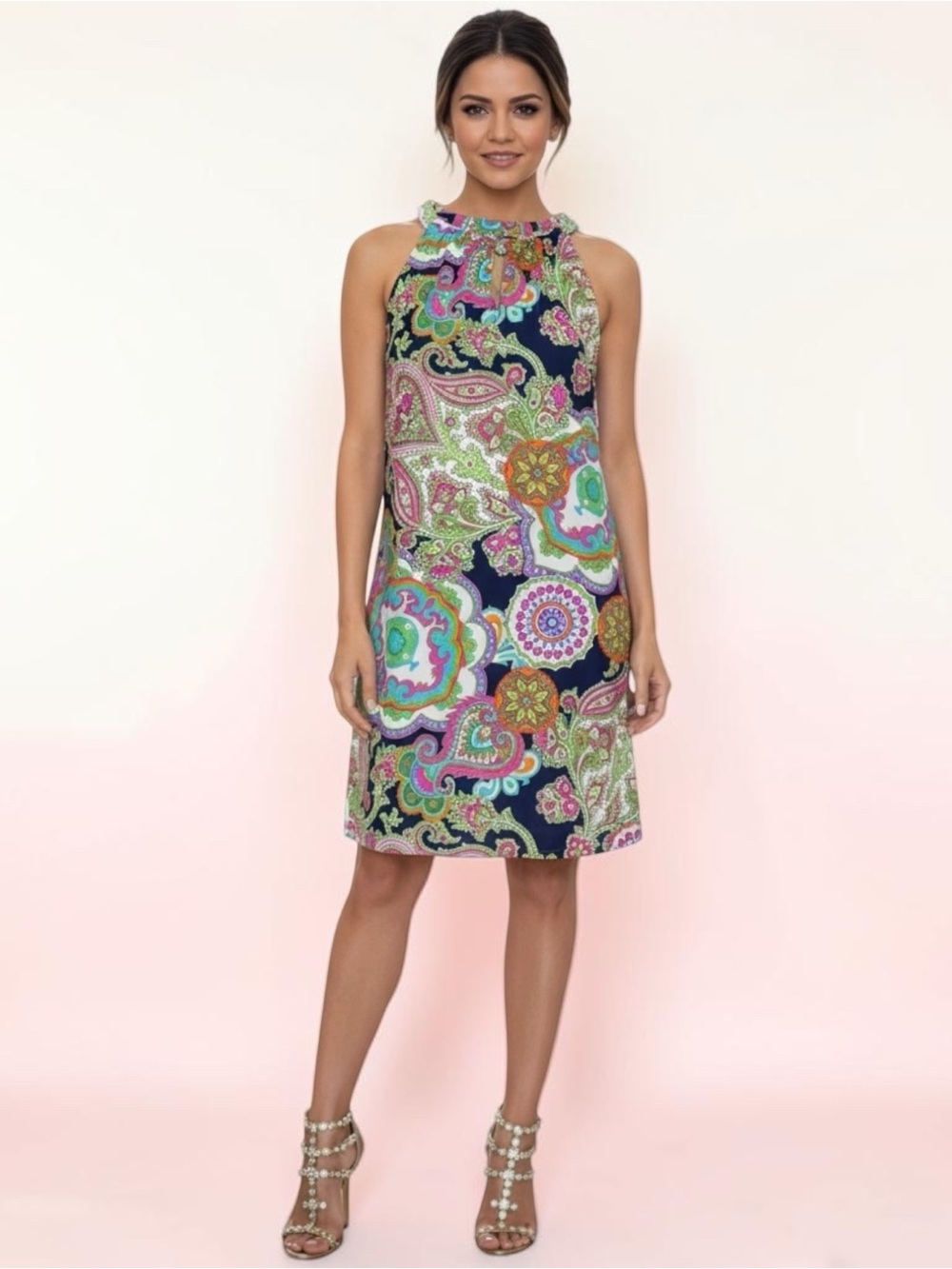 Jude Connally Paisley Boho Lisa Shift Dress Sleeveless Floral Halter Size: Large